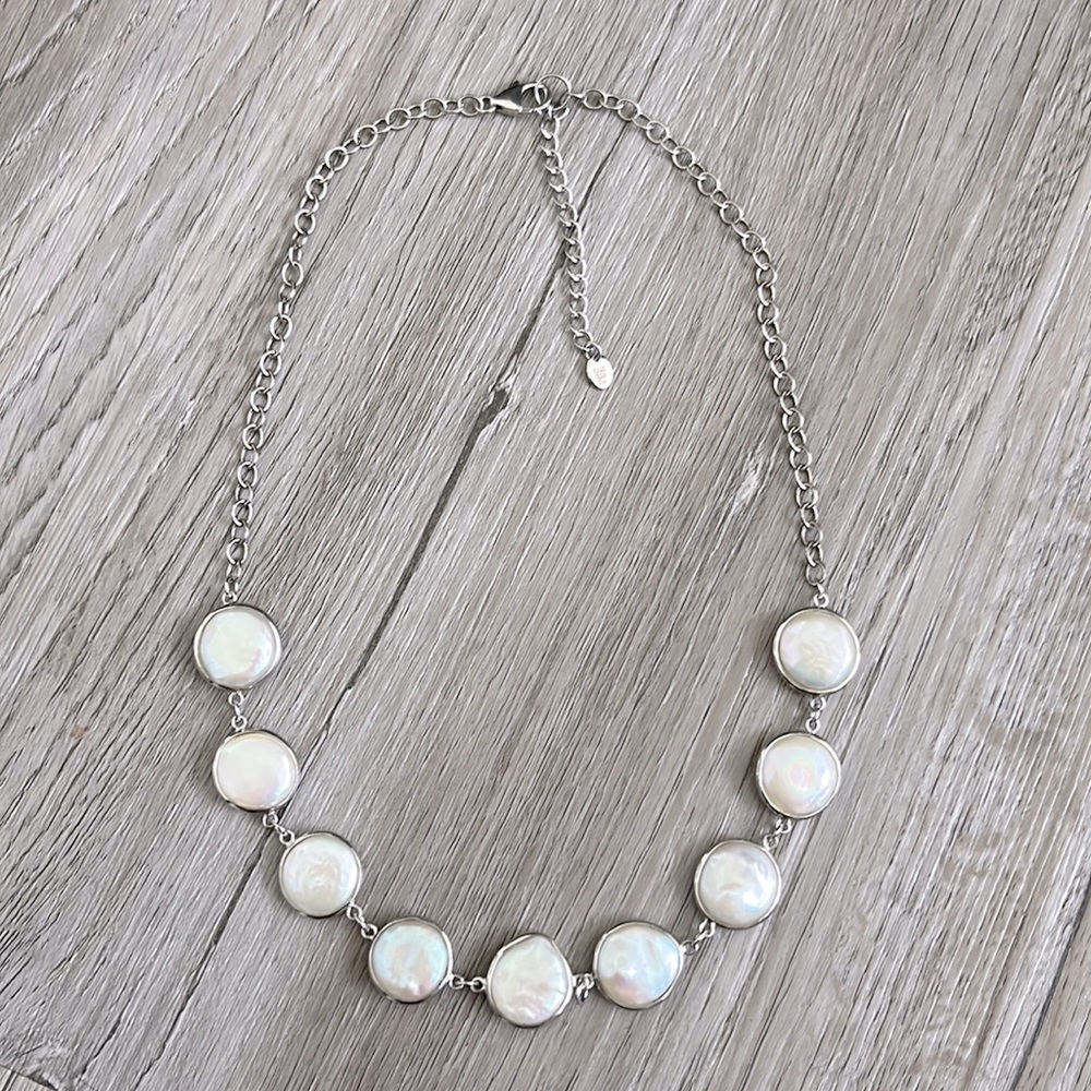 Freshwater pearl disc and sterling necklace